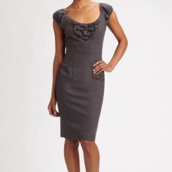 Rebecca Taylor womens 4 sheath dress ruffle pinstripe Wool Blend gray - Picture 1 of 9